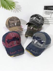 Distressed Khaki Baseball Cap, Streetwear Style - Blue - View 3