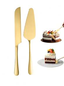 1 pieza/2 piezas Juego de cuchillo y pala dorados de acero inoxidable para pastel, juego de cuchillo y pala para queso, juego de corte de pastel, pala para pizza, cortador de pan, juego de cubiertos, juego de cuchillo y pala para postre, juego de herramientas para hornear apto para pizza, pastel, tarta, pan, ideal para cocina, restaurantes, hoteles, bodas, banquetes de cumpleaños, Navidad, Año Nuevo, Halloween, Día de San Valentín