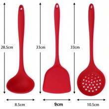 Juego de 5 piezas de utensilios de cocina de silicona resistente - Espátula, cuchara ranurada y cazo para sartenes antiadherentes | Resistentes al calor, herramientas de cocina con mangos ergonómicos (freír, hornear, acampar)