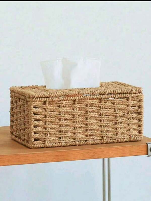 1pc Woven Tissue Box Holder, Rectangular Tissue Box With Lid, Rattan And Willow Tissue Box Holder, Bohemian Style Decorative Tissue Box Cover, Suitable For Bathroom, Bedroom, Shelf, Living Room, Home Stuff, Table, Home Decorations