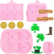 Molde de silicona para el Día de San Patricio, 4 piezas, tréboles de cuatro hojas, sombrero de trébol, botas vaqueras, molde de fondant de chocolate para decoración de pasteles, cupcakes, caramelos, arcilla polimérica - 1 - Ver 1