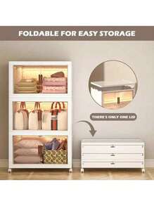 4layer Folding Storage Box, Large Double -Opening Storage Box, Large Storage Boxes With Lids And Wheels, Storage, Snacks, Toys And Books, Outdoor Foldable Storage Boxes - White - View 8