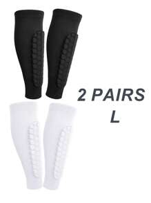 2 Pairs Soccer Shin Guards/Shin Pads For Adults & Teens - Honeycomb Padding Compression Sleeves For Baseball, Boxing, Kickboxing & Mountain Biking - Lightweight Breathable Sports Protection Gear
