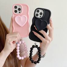1pc Candy Wave Shaped Oil Dripping Smooth Texture Lovely Heart Hidden Stand + Dopamine Cylinder Bracelet Phone Case Compatible With IPhone 16/Redmi Note 11 4G/Galaxy A55/Infinix Note 30/ Moto E30