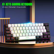 1pc 61-Key Wired White/Black Keyboard RGB Backlight, Gaming & Office Set, Suitable For Home, Office, And Game