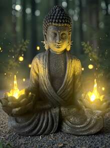 Solar Powered Buddha Statue - Vintage Style Resin Garden Decor, Suitable For Outdoor, Patio And Lawn Decoration, Outdoor Statue