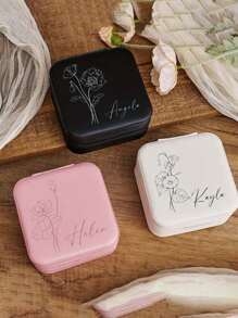 Customized Leather Jewelry Box, Personalized Jewelry Box With Name & Birth Flower, Gift For Valentine's Day, Leather Jewelry Box, Travel Organizer, Personalized Mother's Gift Box, Bridesmaid Jewelry Box
