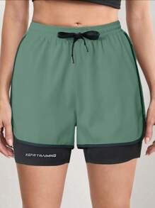 1pc Women's Summer Outdoor Sports Breathable Layered Shorts, 2 In 1 Sports Shorts, Suitable For Running & Fitness