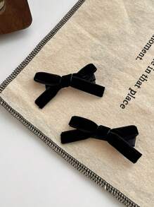 3 Pairs/6pcs Bowknot Elegant Satin Hair Clips, Polyester Material, Suitable For Parties, Weddings And Daily Wear - Multicolor - View 3