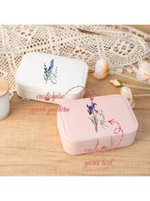 1PC Personalised Customised PU Jewellery Box, Customisable Birthday Month Flower Jewellery Box, Portable Travel Jewellery Box, Multifunctional Ring Jewellery Storage Box, Mother's Day Gift For Mum, Birthday Gift For Mum, Souvenir Gift For Girlfriend