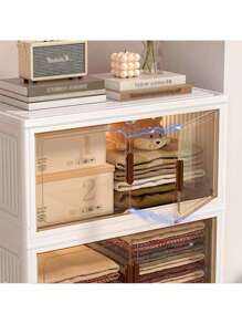 3layer  Home Decorations Display Rack Big Capacity Storage Cabinet Plastic Foldable Shoe Shelf Collapsible Clear Shoe Boxes Stackable With Door Easy Assembly Living Room Stuff - White - View 4