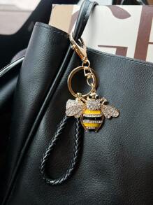 1 件时尚水钻蜜蜂和皮革钥匙扣 - 彩色 - 查看 5