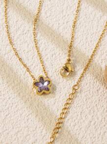 1pc Candy Color Starry Inlay Glass Stainless Steel Pendant Necklace, Suitable For Women Everyday Outfit Or Commuting Wear, Also Makes A Great Gift