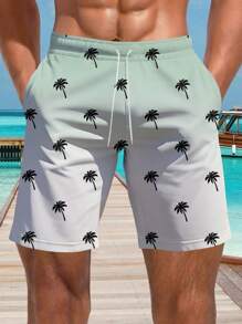 Plus Size Men's Hawaiian Print Casual Quick-Dry Drawstring Waist Beach Shorts - Perfect For Summer Outing