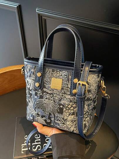 Bolsa de Balde Pequena Bordada de Estilo Chinês Novo para Mulheres, Bolsa de Moda Primavera/Verão 2025, Elegante e Versátil Bolsa de Ombro