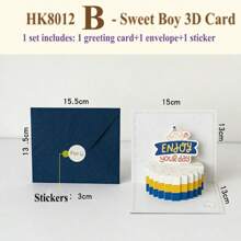 1 Piece, 3D Birthday Cake Greeting Card With Envelope - Birthday Wishes, Suitable For Various Occasions - Wishing Card Suitable For Family And Friends, Simple Style, Congratulations And Celebration Card - Multicolor - View 11