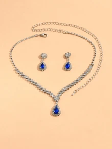 Rhinestone Waterdrop Necklace And Earrings Jewelry Set