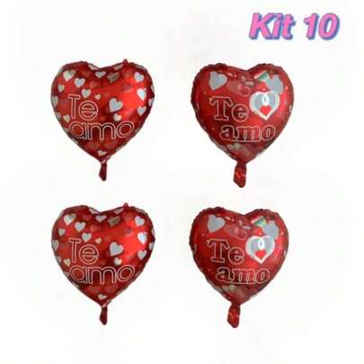 Kit 10 Balão Metalizado Coração Vermelho Feliz Dia Das Mães Te Amo Mamãe e Te amo 22cm