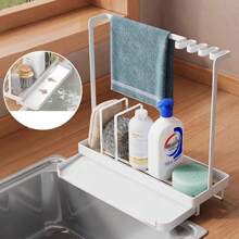 1pc Creative Kitchen Sink Countertop Sponge Holder With Drain Tray Organizer Rack Bathroom Decor Summer - Black - View 4