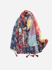 1 件简约印花围巾，轻质沙滩配饰透气流苏披肩，优雅时尚女士春夏真丝围巾，大号长围巾，适用于户外/海滩，头巾