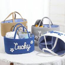 1pc Baby Rope Diaper Caddy Organizer, Portable& Durable Nursery Storage Basket With Detachable Compartments & Car Organizer For Diapers & Baby Wipes, Diaper Organizer For Newborn Baby Essentials& Baby Shower Gifts