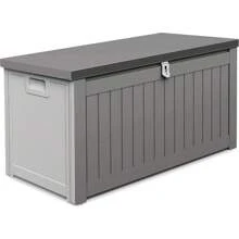 Ontario 190L Outdoor Plastic Garden Furniture Storage Box With Strapped Lid, 96 X 45 X 49cm - Grey - Grey - View 2
