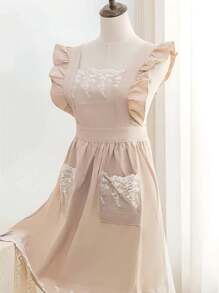 1 pezzo grembiule ricamato con tessitura floreale, design a volant in tessuto moderno, grembiule per la casa con decorazione floreale, grembiule full body per donna, grembiule per la casa, abbigliamento da lavoro domestico, divisa per negozio di fiori, grembiule da lavoro