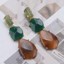 1 Pair Retro Geometric Multilayer Resin Drop Earrings, Vintage Chic Oversized Earrings, Fashionable & Versatile