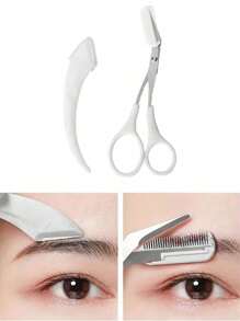 2 件装眉毛修剪剪刀带梳子女士男士脱毛修饰塑形不锈钢眉毛卸妆化妆工具 - 彩色 - 查看 5