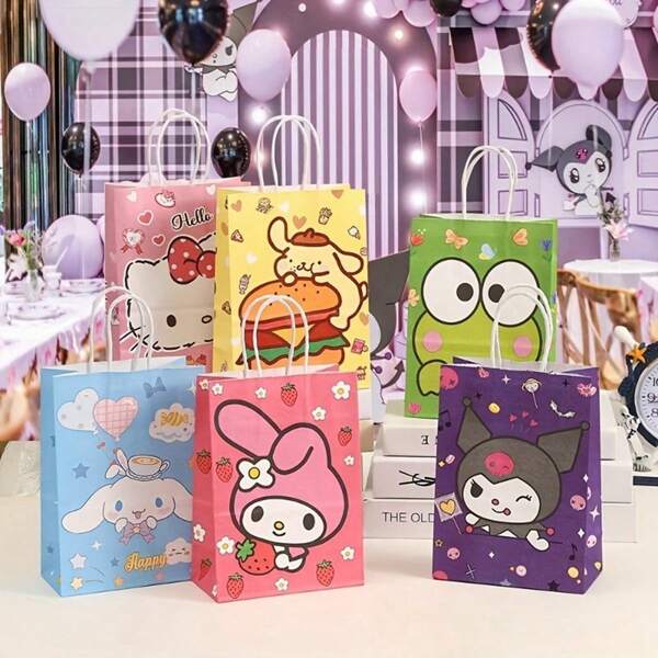 Sanrio 12 piezas de bolsas de papel kraft con diseños de Sanrio Hello Kitty, My Melody y Kuromi - bolsas de regalo de papel adecuadas para fiestas de cumpleaños, graduación y decoración de fiestas