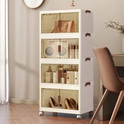 3layer Home Decorations Display Rack Big Capacity Storage Cabinet Plastic Foldable Shoe Shelf Collapsible Clear Shoe Boxes Stackable With Door Easy A
