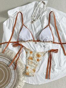 全新性感植物与棕榈树印花吊带比基尼泳装，适合女士，适合海滩和泳池