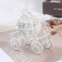 豪华珠宝盒，珠宝戒指项链收纳盒，南瓜马车家居装饰收纳盒，家居装饰，圣诞礼物，新年礼物，生日礼物，男士礼物，女士礼物 - 銀色萊茵石南瓜馬車 - 查看 3