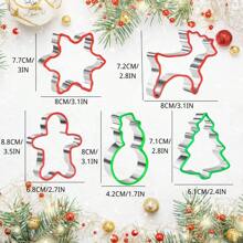 5pcs Stainless Steel Christmas Cookie Cutter Set - Gingerbread Man, Snowflake, Santa Face, Christmas Tree And Reindeer Shapes With Soft PVC Edges