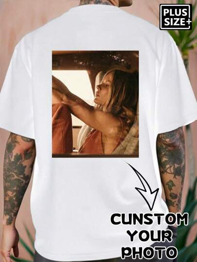 Plus Size Men Customized Photo T-Shirt, Input Your Photo, Holiday Gift, Valentine's Day/Birthday/Anniversary Custom Text, Team Building, Music Festival, Gift For Him, Party,Suitable All Seasons