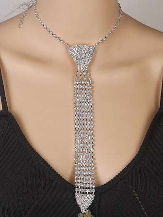 1pc Adjustable Fashionable & Elegant Rhinestone Bowknot Pendant Necklace, Women Wedding Jewelry, Bridal Dress Accessory