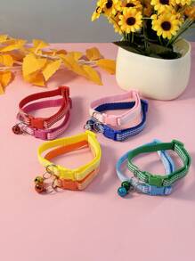 Collar ajustable con cuadros y campanilla para gatos, collar para mascotas estilo cuadros a la inglesa