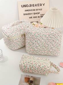 1 Peça Estojo de Maquiagem Floral para Moças, Mulheres de Sucesso, Blogueiras de Beleza e Moda, Conjunto de Bolsas Cosméticas de Grande Capacidade, Bolsa de Armazenamento de Maquiagem, Bolsa de Toucador para Artistas de Maquiagem, Itens Essenciais de Viagem, Bolsa de Armazenamento de Maquiagem Fofa Adequada para Guardar Toalhas Faciais, Demaquilante, Limpador Facial, Cuidados com a Pele, Bolsa Multiuso com Alça Portátil e Zíper para Guardar Pequenos Itens