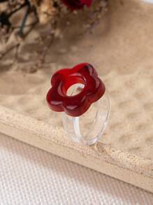 1pc Elegant Acrylic Flower Design Casual Ring For Women