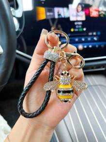 1 件时尚水钻蜜蜂和皮革钥匙扣 - 彩色 - 查看 1