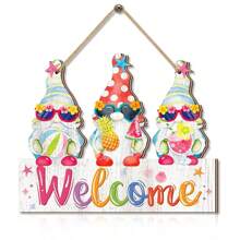 1 pieza Decoración de puerta de estilo granja de verano, letrero de bienvenida colgante de madera con gnomo de verano, decoración de puerta con temática de verano para la puerta principal, porche del hogar, decoración de pared, ventana exterior, decoración de fiesta de verano