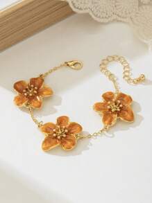 1 件橙色滴油花卉设计女士手链，夏季度假风格，优雅的珠宝礼物，适合婚礼/旅行/节日 - 橘色 - 查看 3