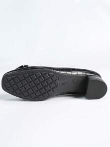 Square Toe Comfortable Thick-Heeled Soft-Sole Work Shoes - Black - View 5