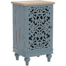 Accent Cabinet With 2 Doors, Distressed Storage Cabinet With Wood Frame And Hollow-Carved Door For Entryway Living Room, Blue
