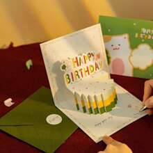 1 Piece, 3D Birthday Cake Greeting Card With Envelope - Birthday Wishes, Suitable For Various Occasions - Wishing Card Suitable For Family And Friends, Simple Style, Congratulations And Celebration Card - Multicolor - View 1