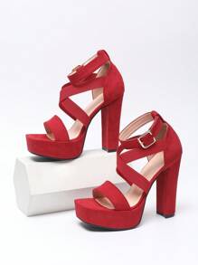 Sandalias de tacón alto de moda para mujer con diseño de hebilla, banda elástica cómoda, novedades primavera y verano 2025, sexy para fiestas nocturnas, de puntera cuadrada y tacón grueso impermeable, versátiles y con plataforma