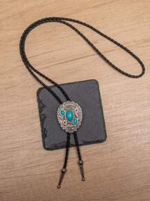 3pcs Western Style Fashionable Bolo Tie String Turquoise Long Pendant Necklace, Suitable For Daily Wear, Gifts, And Vacations