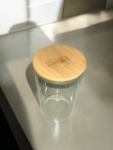 Frasco Cilíndrico con tapa de madera hermética, especiero de cocina - Grande - Ver 2