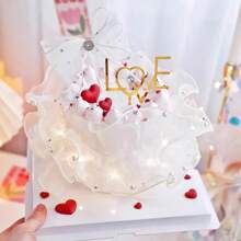 1 Roll 2M 12cm Pleated Beaded Tulle Lace Ribbon Flower Wrapping Satin Ribbon Bouquet Tapes With Shiny Pearls - Multicolor - View 5