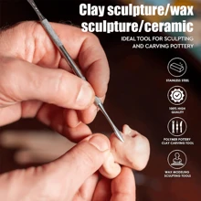 12 件不锈钢蜡雕套装、蜡泥雕刻工具、聚合物陶瓷泥铲雕刻工具（用于塑形、雕刻和造型）、银色双头雕刻套装 - 銀色 - 查看 7